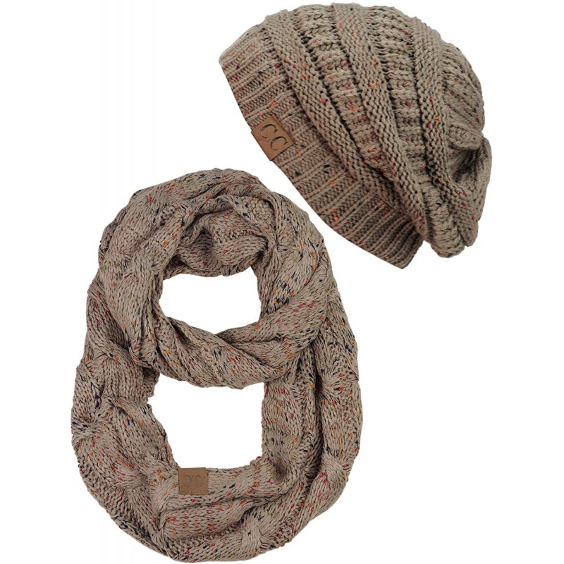 Skullies & Beanies Soft Stretch Colorful Confetti Cable Knit Beanie and Infinity Loop Scarf Set - Taupe - CX18KI2E70U $49.25