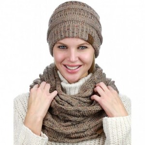 Skullies & Beanies Soft Stretch Colorful Confetti Cable Knit Beanie and Infinity Loop Scarf Set - Taupe - CX18KI2E70U $49.25