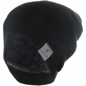 Skullies & Beanies Men's Winter Knit Thermal Fleece Lined Pull-on Beanei Hat Skull Cap 60cm - Black - CE1890M6UNG $20.64