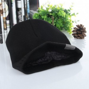 Skullies & Beanies Men's Winter Knit Thermal Fleece Lined Pull-on Beanei Hat Skull Cap 60cm - Black - CE1890M6UNG $11.26