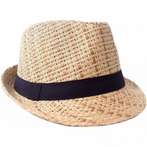 Fedoras Men/Women's Summer 2 Tone Colored Trilby Straw Fedora Hat - Brown/Black - CY1808MXA38 $17.10