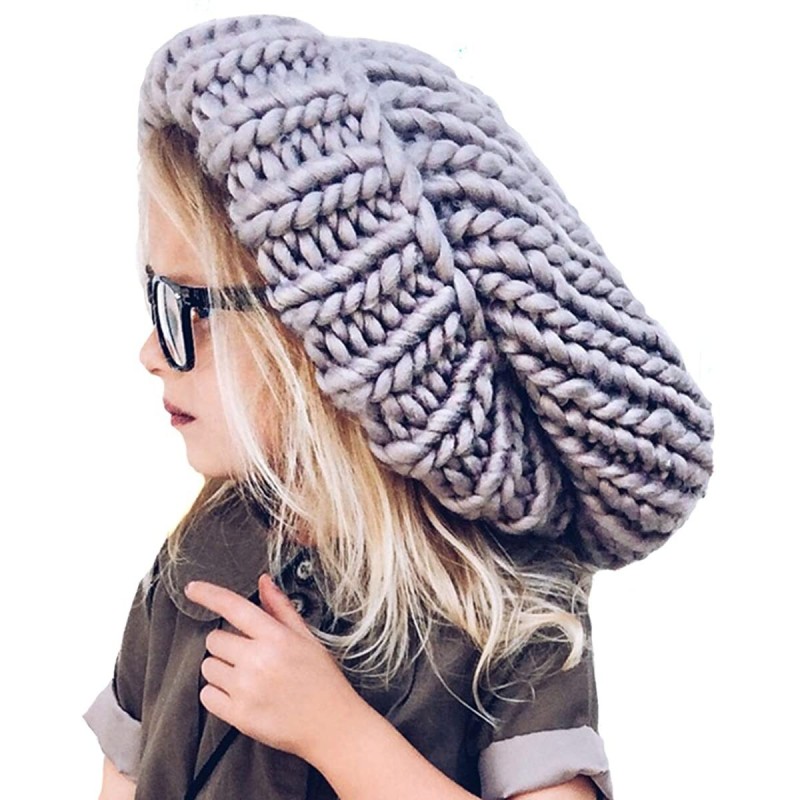 Skullies & Beanies Oversize Knit Slouchy Beanie - Gray - Chunky Large Womens Girls Slouch Slouchie - CE12EKPVEF7 $14.78