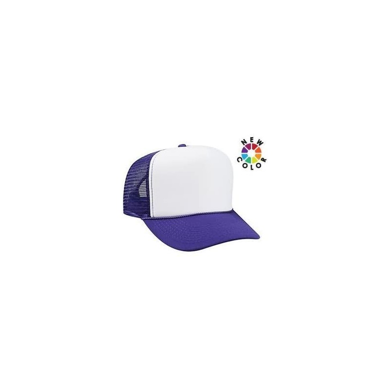 Baseball Caps Polyester Foam Front 5 Panel High Crown Mesh Back Trucker Hat - Pur/Wht/Pur - CW12FN6OETZ $25.45