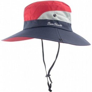 Sun Hats Women's Summer Sun UV Protection Hat Foldable Wide Brim Boonie Hats for Beach Safari Fishing - Navy & Red - C218EE75...