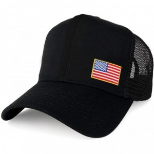 Baseball Caps USA American Flag Patch Snapback Trucker Mesh Cap - Black - Small Yellow Side - CA183NS0K32 $27.69