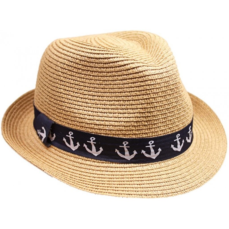 Fedoras Fedora Straw Hat for Mens Women Sun Beach Derby Panama Summer Hats w Brim Black to White - M Tan Nautical - CE184XM9H...