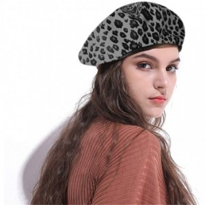Berets Fashion Lady Leopard Print Beret Hat Wool Warm Plain Beanie Hat Cap - Grey - CA18L422KAG $22.82