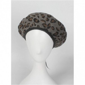Berets Fashion Lady Leopard Print Beret Hat Wool Warm Plain Beanie Hat Cap - Grey - CA18L422KAG $13.63