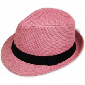 Fedoras Women/Men Straw Fedora Hat - Pink - CX12EBP0RZ9 $28.11