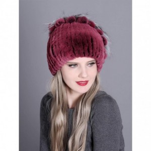 Skullies & Beanies Women Real Fur Warm Skullies Beanie- Rex Rabbit Fur Hat Winter Knit Hats with Fox Fur - Color 3 - CN18AGHQ...
