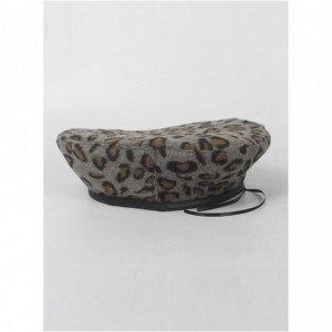 Berets Fashion Lady Leopard Print Beret Hat Wool Warm Plain Beanie Hat Cap - Grey - CA18L422KAG $13.63