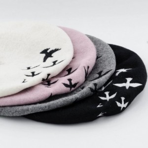 Berets Women's Warm Embroidery Bird Wool Cap Berets Robin Hat - White - CV182M044HK $11.17