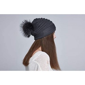 Skullies & Beanies Winter Hats for Women Slouchy Beanie hat Real Fur Pom pom Chunky Baggy - D.gray&grey Fur Pompom - CE18HSAR...