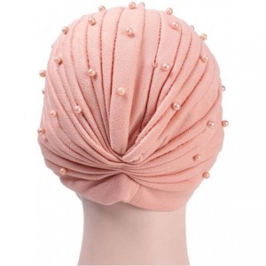 Skullies & Beanies Womens Hat Winter- Women's Faux Pearl Pleated Head Wrap Knit Bonnet Turban Hat Cap - Pink - C7188U87N94 $1...