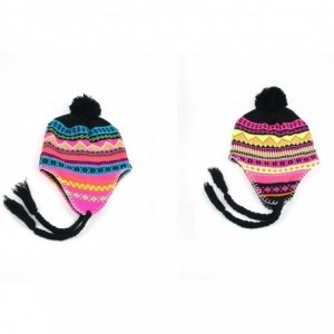 Bomber Hats Women's Knit Peruvian Trapper Knit Winter Ear Flap Hat P211 - 2 Pcs Black/Blue & Black/Yellow - CC11ZWQUP8L $51.52