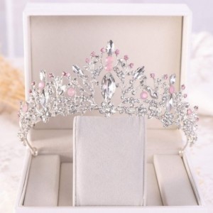 Headbands Baroque Bridal Rhinestone Headbands Accessories - Silver Pink Beads - C518W3DQWCR $24.51