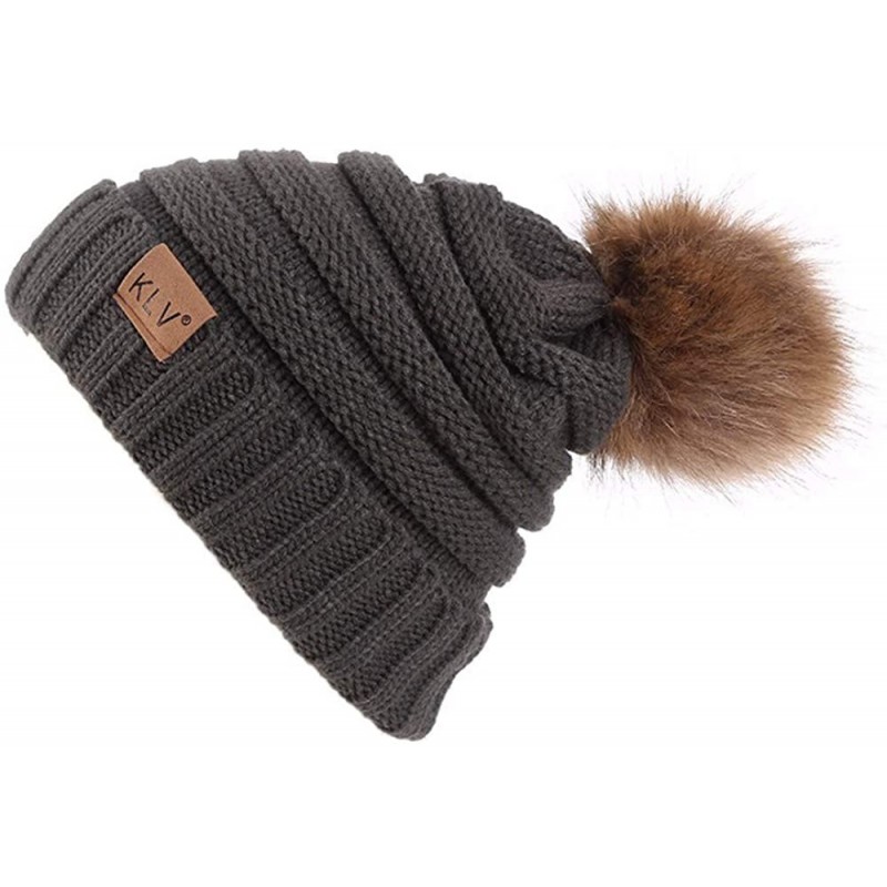 Skullies & Beanies Women Casual Knit Hats Beanie Hat Large Pom Ladies Winter Warm Cap - Brown - C818ADMQEY8 $17.06
