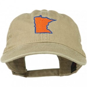 Baseball Caps Minnesota State Map Embroidered Washed Cotton Cap - Khaki - CR11ND5KHR7 $27.45
