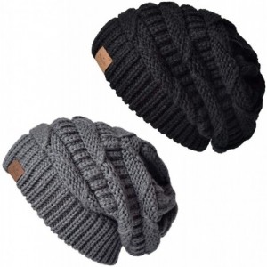 Skullies & Beanies Womens Slouchy Beanie-Trendy Chunky Cable Knit Beanie-Oversized Winter Hats for Women - Black&dark Grey - ...