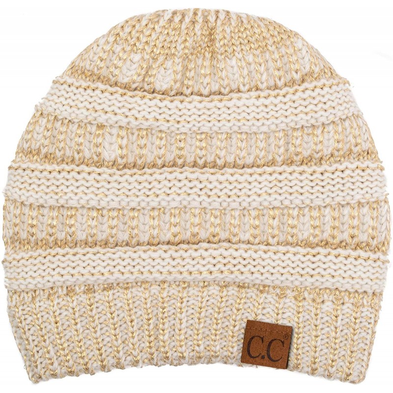 Skullies & Beanies Women's Thick Soft Knit Beanie Cap Hat - Metallic Ivory/Gold - CB192LUU3D9 $21.30