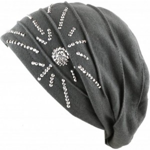 Skullies & Beanies Women's Knit Handmade Fleece Lined Slouchy Baggy Beanie Skully Hat - Grey - CF126PX63PD $14.13
