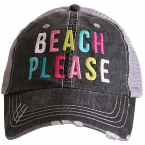 Baseball Caps Beach Please Women's Colorful Print Distressed Grey Trucker Hat - Grey - C4180KAC83H $40.49