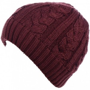 Skullies & Beanies Womens Winter Knit Beanie Hat Plush Fleece Lined - 709burgundy - CC18ZATOZNW $40.08