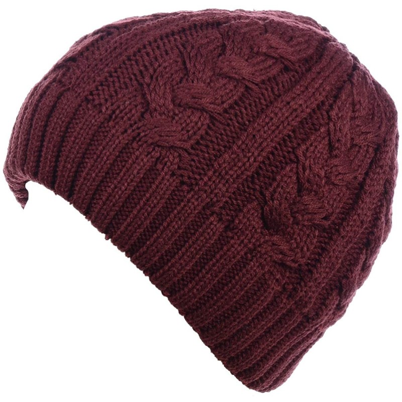 Skullies & Beanies Womens Winter Knit Beanie Hat Plush Fleece Lined - 709burgundy - CC18ZATOZNW $38.50