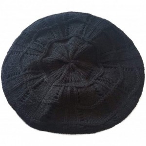 Berets Satin Lined Knit Beret Hat - Black - CM12O4QLW7G $22.78