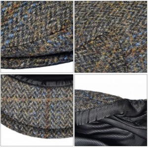 Newsboy Caps Men's 100% Wool Flat Cap Classic Irish Ivy Newsboy Hat - Brown/Blue Check - CU196IN8K65 $50.50