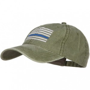Baseball Caps Thin Blue Line Silver USA Flag Embroidered Washed Cap - Olive Green - CT182A950TR $46.26