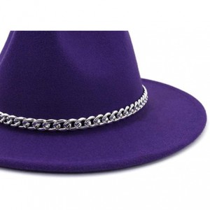 Fedoras Wide Brim Panama Fedoras Hat Felt Hat with Chain Belt for Men Women - Purple - CL193N3LDS2 $26.62