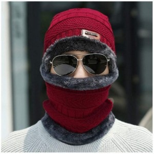 Skullies & Beanies Men's Women Beanie Winter Hat Scarf Set Warm Knit Hat Thick Outdoors Ski Beanies Hat for Winter - Red - CX...