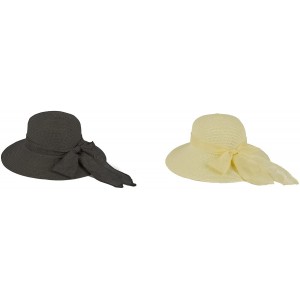 Sun Hats Straw Wide Brim Floppy Hat with Fancy Ribbon 965SH - 2 Pcs Black & Natural - CD11YXEDHZB $49.34