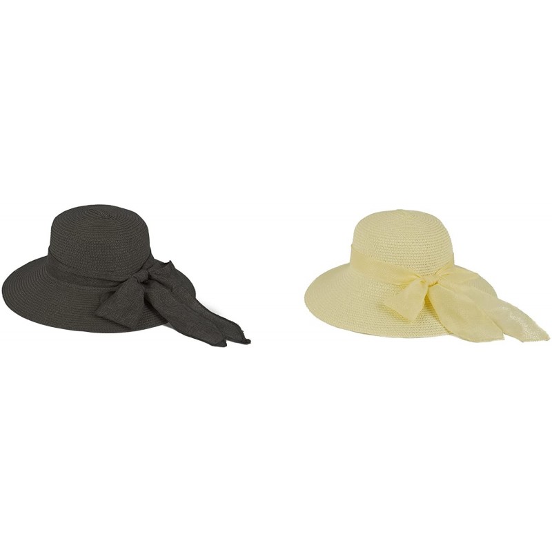 Sun Hats Straw Wide Brim Floppy Hat with Fancy Ribbon 965SH - 2 Pcs Black & Natural - CD11YXEDHZB $47.49