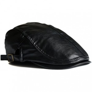 Newsboy Caps Men Women Retro Plain Color PU Synthetic Leather Flat Cap FFH129BLK - Black - CW11K0F2Z3H $48.94