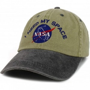 Baseball Caps NASA I Need My Space Embroidered Two Tone Pigment Dyed Cotton Cap - Khaki Black - CA12DVNZF77 $13.98