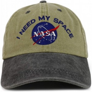 Baseball Caps NASA I Need My Space Embroidered Two Tone Pigment Dyed Cotton Cap - Khaki Black - CA12DVNZF77 $35.41