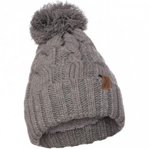 Skullies & Beanies Women Chunky Soft Strech Cable Knit Pom Pom Beanie Sherpa Fleece Lined - Charcoal - CQ18KKKCHYW $12.11
