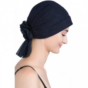 Headbands Brocade Headwear with Georgette Bow Tie for Hairloss - Cancer Headwear - Navy - C511PJVLYMP $43.96