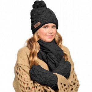 Skullies & Beanies 3 in 1 Women Soft Warm Thick Cable Knitted Hat Scarf & Gloves Winter Se - Black - CW18KCS3DM6 $34.86