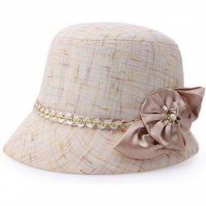 Sun Hats Women Linen/Cotton Summer Sunhat Fedora Beach Sun Hat Summer - Khaki - CX18SKYS2XZ $52.23