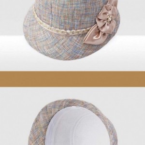 Sun Hats Women Linen/Cotton Summer Sunhat Fedora Beach Sun Hat Summer - Khaki - CX18SKYS2XZ $19.81