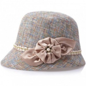 Sun Hats Women Linen/Cotton Summer Sunhat Fedora Beach Sun Hat Summer - Khaki - CX18SKYS2XZ $19.81