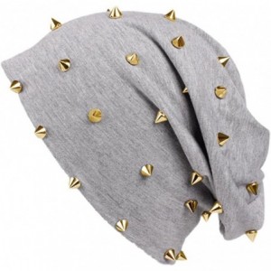 Skullies & Beanies Unisex Beanie Hat Skullcap Tuque Spike Stud Rivet Plain Color FFH394BEI - Light Gray - CQ187HTO3MT $26.03