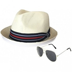 Sun Hats Men's Summer Lightweight Linen Fedora Hat with Aviator Sunglasses - White - CS184W7ZZK4 $31.58