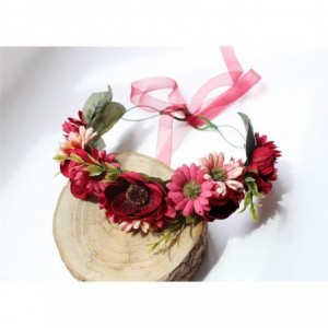 Headbands Handmade Adjustable Flower Wreath Headband Halo Floral Crown Garland Headpiece Wedding Festival Party - A14-red - C...