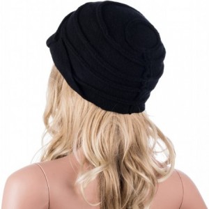 Berets Solid Color 1920s Womens 100% Wool Flower Winter Bucket Cap Beret Hat A376 - Black - CL12MXYBBFB $31.85