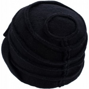 Berets Solid Color 1920s Womens 100% Wool Flower Winter Bucket Cap Beret Hat A376 - Black - CL12MXYBBFB $31.85
