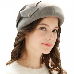 Berets Womens Wool Felt French Berets Bowler Hat Artist Boina Bowknot Cap - Gray - CN18LTXE6KL $56.90
